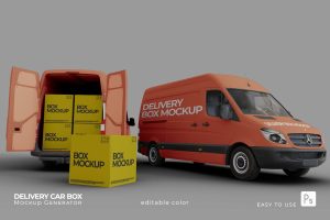 Delivery Car Box Mockup