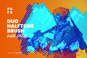 Duo brush halftone photo effect for photoshop