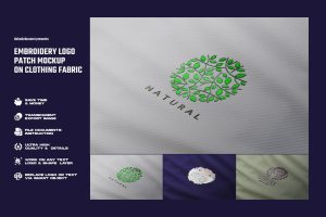 Embroidery logo patch mockup on clothing fabric