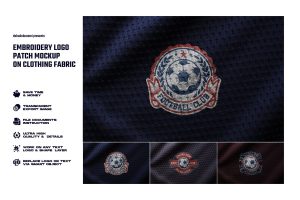 Embroidery logo patch mockup on clothing fabric