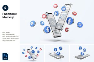 Facebook Mockup On Mobile Phone Pack 02