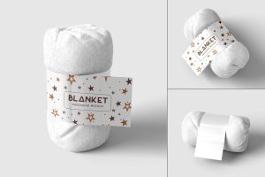 Folded Blanket with Label Psd Mockup Set
