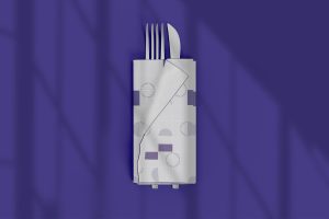 Folded Napkin with Cutlery Mockup