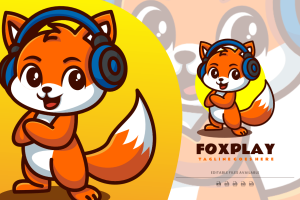 Fox Play Mascot Cartoon Logo