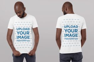 Front and Back T-Shirt Mockup of a Man at a Studio