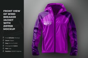 Front view of wind breaker jacket with zipper