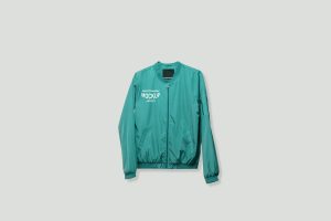 Front view of windbreaker jacket with zipper