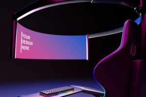 Gamer Chair with Futuristic Mock Up Monitor