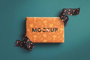 Gift Box Mockup with Curled Silk Ribbons
