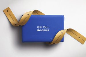 Gift Box Mockup with Curled Silk Ribbons