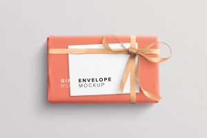 Gift Box Mockup with Ribbon and Envelope