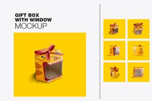 Gift Box with Plastic Window and Ribbon Mockup