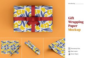 Gift Wrapping Paper Mockup 5 Views