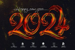 Gliter Happy New Year 2024 Text Effect Photoshop