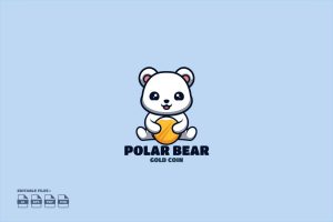 Gold Coin Polar Bear Cute Kawaii Creative Mascot L