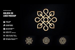 Golden 3d logo mockup