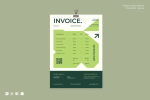 Green Cream Modern Minimalist Invoice | 001