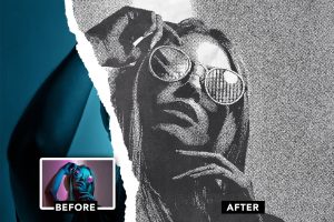 Halftone Torned Photo Effect