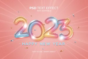 Happy New Year 2023 Foil Balloons Text Effect
