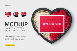 Heart Box with Greeting Card Mockup