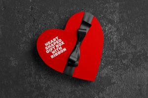 Heart Shaped Gift Box With Ribbon Mockup 001