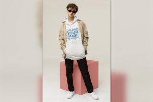 Hoodie Mockup Featuring a Tall Man With Sunglasses