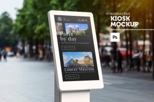 Interactive Kiosk Mockup on Street Background