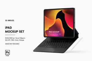 iPad with Keyboard and Pencil Mockup