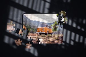 Jigsaw Puzzle On Black Surface Mockup