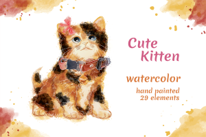Kitten – 29 Watercolor for Adobe Illustrator