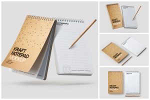 Kraft Notepad Mockup Set, Sketchbook
