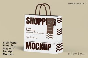 Kraft Paper Shopping Bag with Receipt Mockup