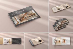 Landscape Magazine Photo Book Design Mockup Set