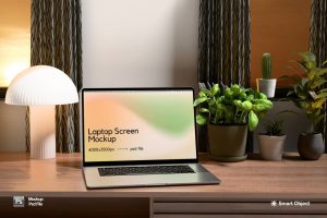 Laptop Mockup: Sunset Workspace Scene