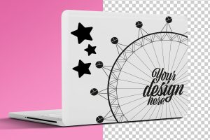 Laptop with sticker mockup