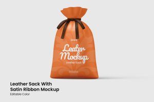 Leather Sack With Satin Ribbon Mockup