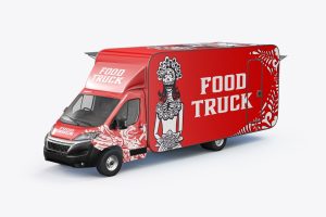 Long Food Truck Van Mockup