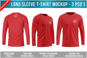 Long Sleeve T-Shirt Mockup – 3 Photoshop files