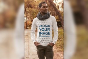 Long-Sleeve Tee Mockup Featuring a Man Walking