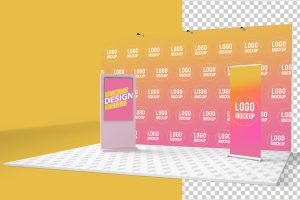 Material print mockup on a stand isolated