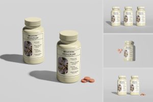 Medicine Bottle with Pills Mockup