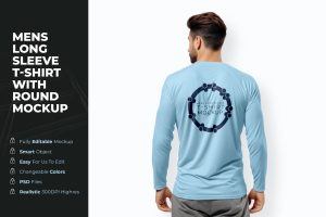 Mens Long Sleeve T-Shirt with Round Mockup