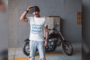Mockup of a Tshirt Being Worn by a Biker