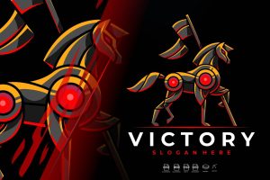 Modern Mecha Robotic Flag Horse Logo Design