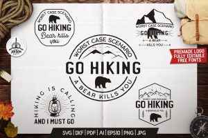 Mountain Camp Logos, Retro Hiking Badges T-Shirt