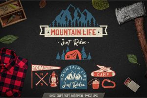Mountain Life Logos, Retro Camping Badges T-Shirt