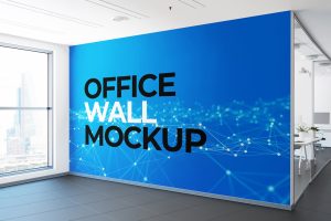 Mural on the Wall of an Office Hallway Mockup