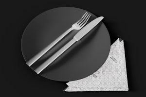Napkin, Plate with Cutlery Mockup