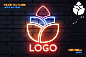 Neon Outline Logo Mockup