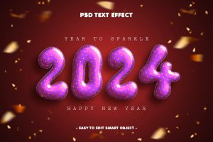 New Year 2024 Balloon Text effect Layer Style Psd